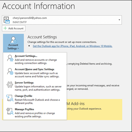 mindspring email settings for outlook 2016
